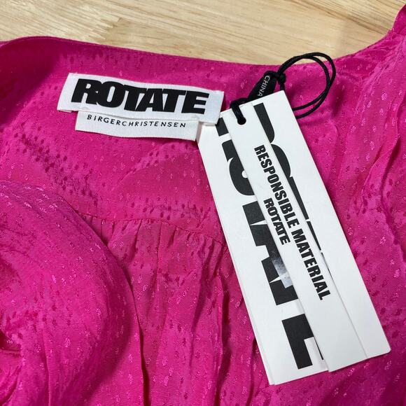 Rotate Birger Christensen NWT Tracy Peplum Top Size 4 Barbie Pink Ruched V-Neck - Picture 7 of 16